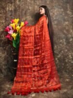 Exclusive Dual Tone Plain Tissue Sari With Chumki Work