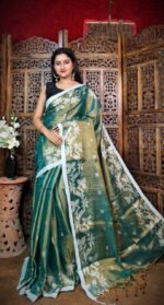 Exclusive Dual Tone Shiuli Tissue Sari With Blouse Piece