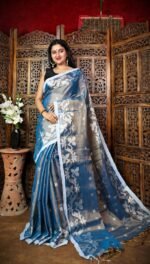 Exclusive Dual Tone Shiuli Tissue Sari With Blouse Piece