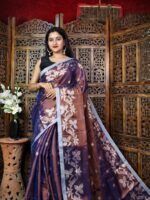 Exclusive Dual Tone Shiuli Tissue Sari With Blouse Piece - Image 4