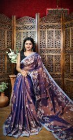 Exclusive Dual Tone Shiuli Tissue Sari With Blouse Piece