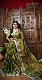 Exclusive Dual Tone Shiuli Tissue Sari With Blouse Piece