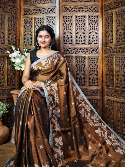 Exclusive Dual Tone Shiuli Tissue Sari With Blouse Piece