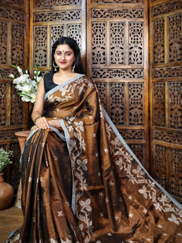 Exclusive Dual Tone Shiuli Tissue Sari With Blouse Piece