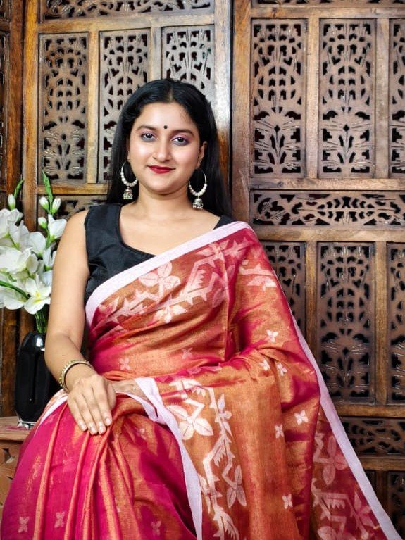 Exclusive Dual Tone Shiuli Tissue Sari With Blouse Piece