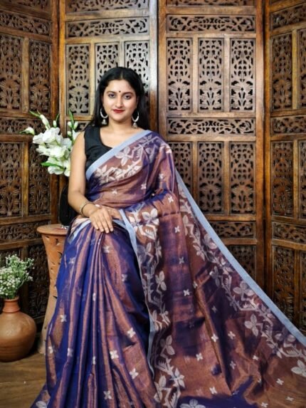 Exclusive Dual Tone Shiuli Tissue Sari With Blouse Piece