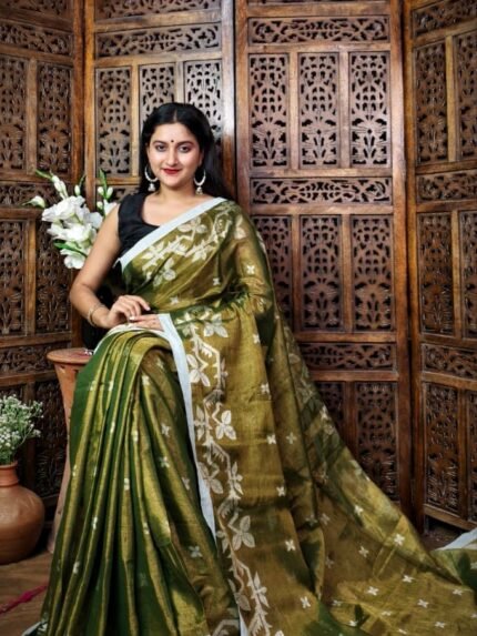 Exclusive Dual Tone Shiuli Tissue Sari With Blouse Piece