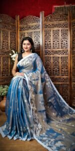 Exclusive Dual Tone Shiuli Tissue Sari With Blouse Piece