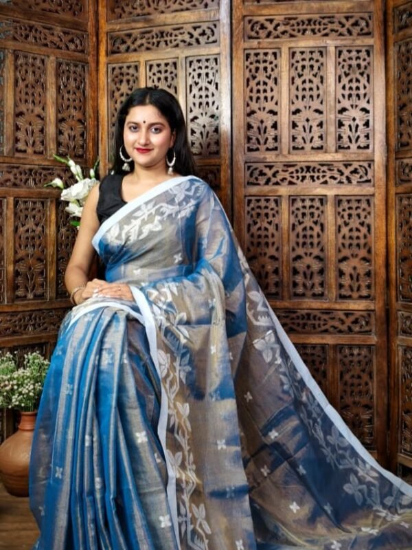 Exclusive Dual Tone Shiuli Tissue Sari With Blouse Piece