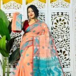 Faded Orange Soft Korat Buti Jamdani Saree