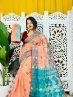 Faded Orange Soft Korat Buti Jamdani Saree
