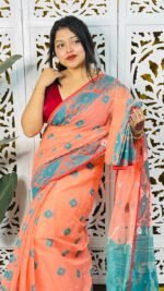 Faded Orange Soft Korat Buti Jamdani Saree