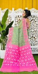 Greeny Grey Soft Buti Korat Jamdani Saree
