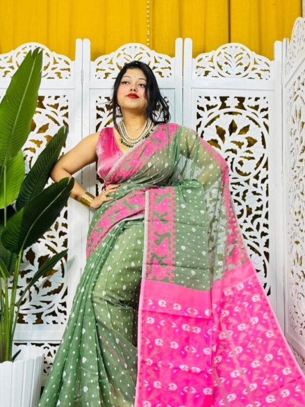 Greeny Grey Soft Buti Korat Jamdani Saree