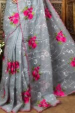 Grey Soft Marigold Handloom Saree