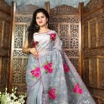 Grey Soft Marigold Handloom Saree