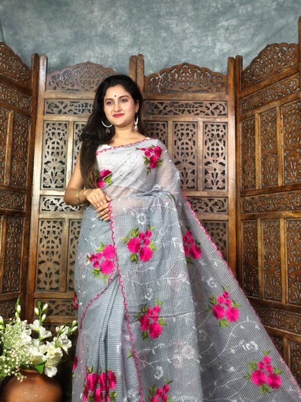 Grey Soft Marigold Handloom Saree