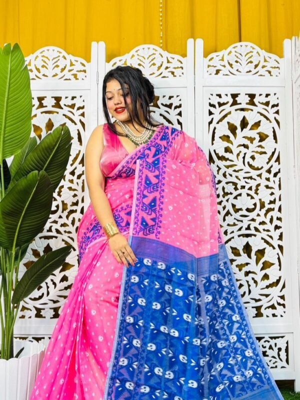 Hot Pink Soft Buti Korat Jamdani Saree