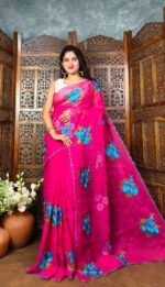 Hot Pink Soft Marigold Handloom Saree