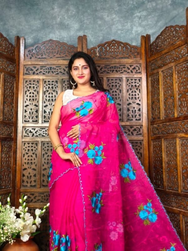 Hot Pink Soft Marigold Handloom Saree