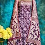Ikkat Dark Purple Unstitched 2 Piece Jamdani Suit Set