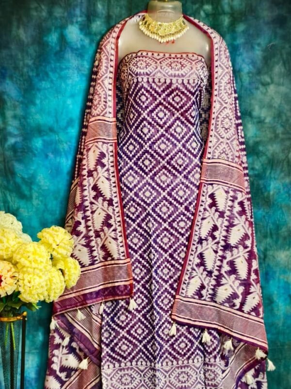 Ikkat Dark Purple Unstitched 2 Piece Jamdani Suit Set