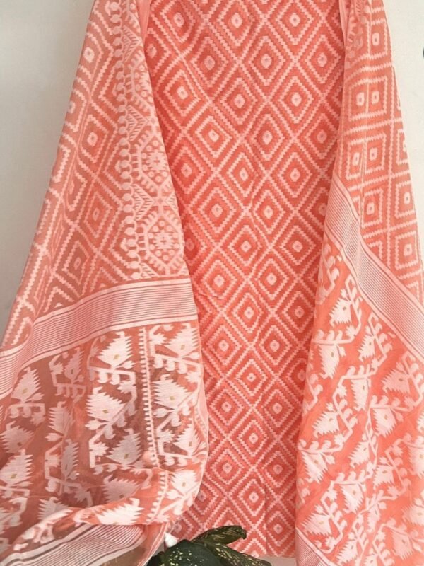 Ikkat Light Orange Unstitched 2 Piece Jamdani Suit Set