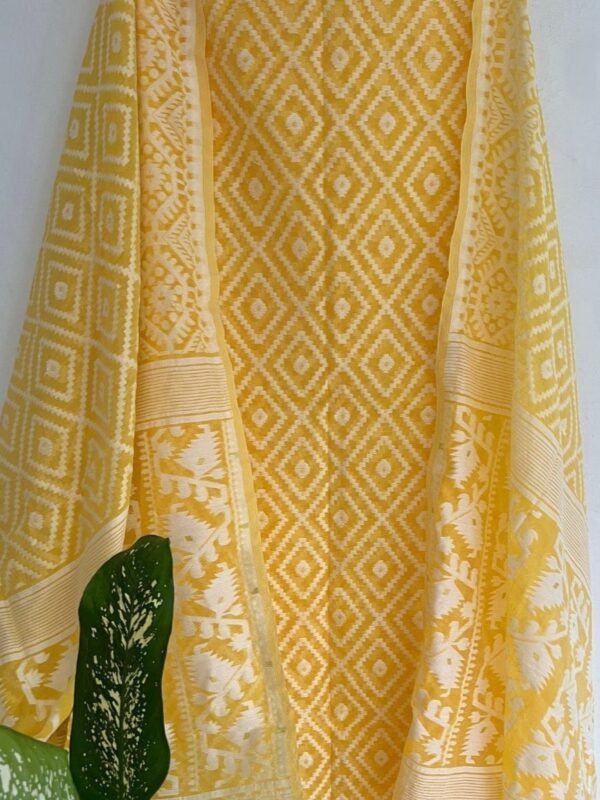 Ikkat Old Gold Unstitched 2 Piece Jamdani Suit Set