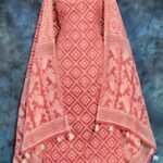 Ikkat Pastel Red Unstitched 2 Piece Jamdani Suit Set