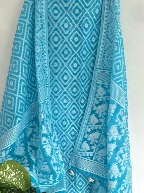 Ikkat Picton Blue Unstitched 2 Piece Jamdani Suit Set