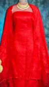 Ikkat Red Unstitched 2 Piece Jamdani Suit Set