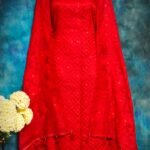 Ikkat Red Unstitched 2 Piece Jamdani Suit Set