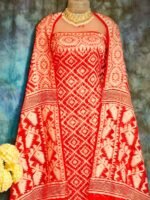 Ikkat Red Unstitched 2 Piece Jamdani Suit Set