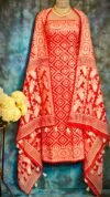 Ikkat Red Unstitched 2 Piece Jamdani Suit Set
