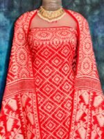 Ikkat Red Unstitched 2 Piece Jamdani Suit Set