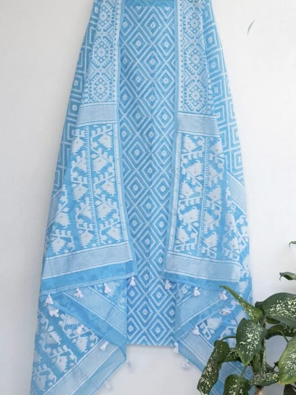 Ikkat Sky Blue Unstitched 2 Piece Jamdani Suit Set
