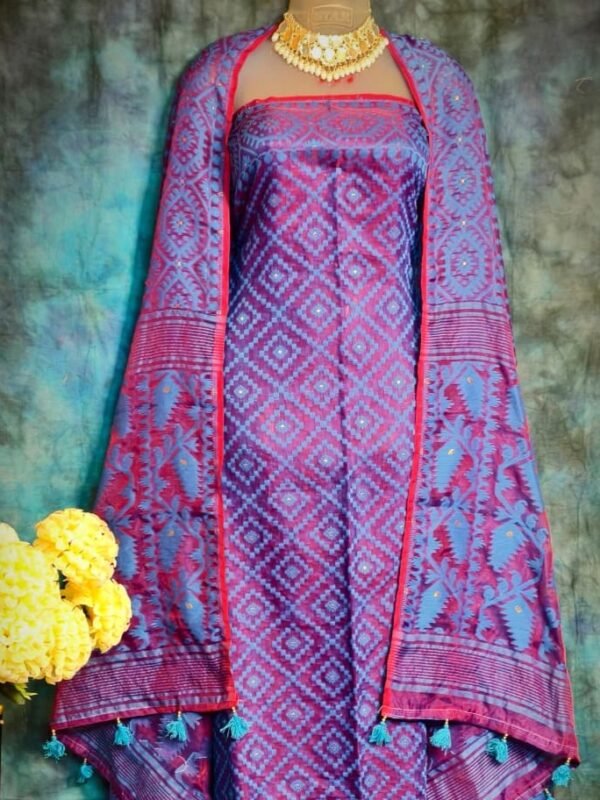 Ikkat Warm Purple Unstitched 2 Piece Jamdani Suit Set