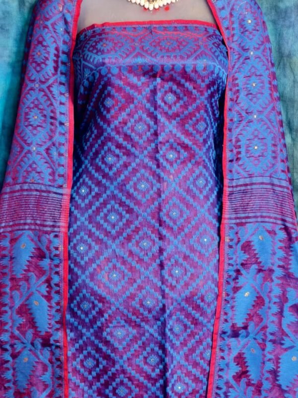 Ikkat Warm Purple Unstitched 2 Piece Jamdani Suit Set