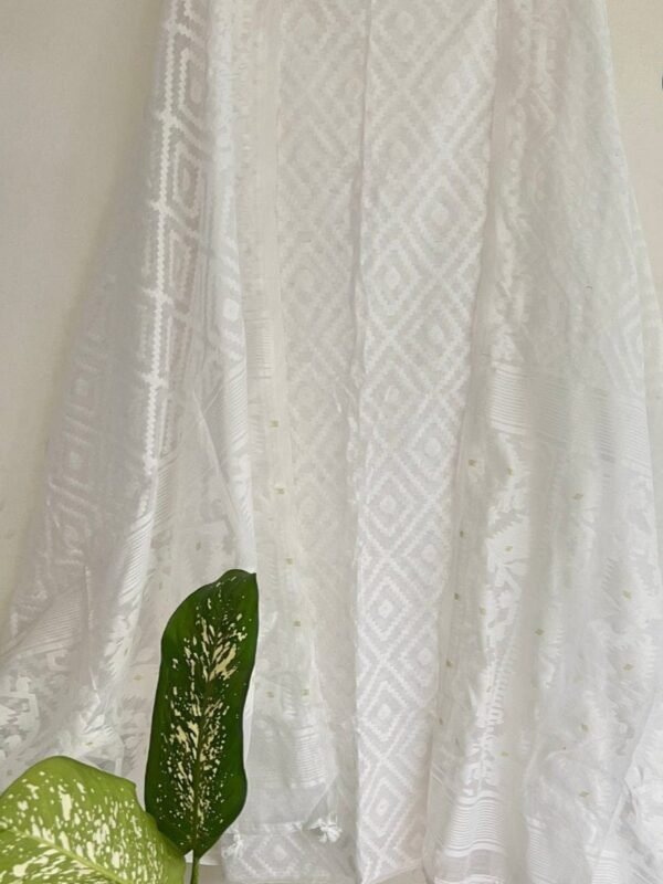 Ikkat White Unstitched 2 Piece Jamdani Suit Set