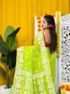 Loto Pata Soft Bright Olive Jamdani Sari