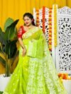 Loto Pata Soft Bright Olive Jamdani Sari