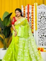 Loto Pata Soft Bright Olive Jamdani Sari