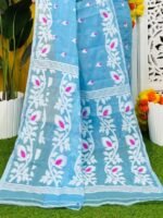 Loto Pata Soft Butterfly Blue Jamdani Sari