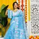 Loto Pata Soft Butterfly Blue Jamdani Sari
