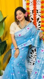 Loto Pata Soft Butterfly Blue Jamdani Sari