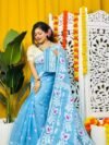 Loto Pata Soft Butterfly Blue Jamdani Sari