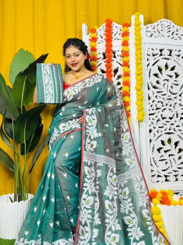 Loto Pata Soft Deep Aqua Jamdani Sari