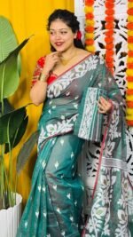 Loto Pata Soft Deep Aqua Jamdani Sari