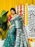 Loto Pata Soft Deep Aqua Jamdani Sari