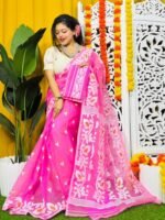 Loto Pata Soft Deep Pink Jamdani Sari